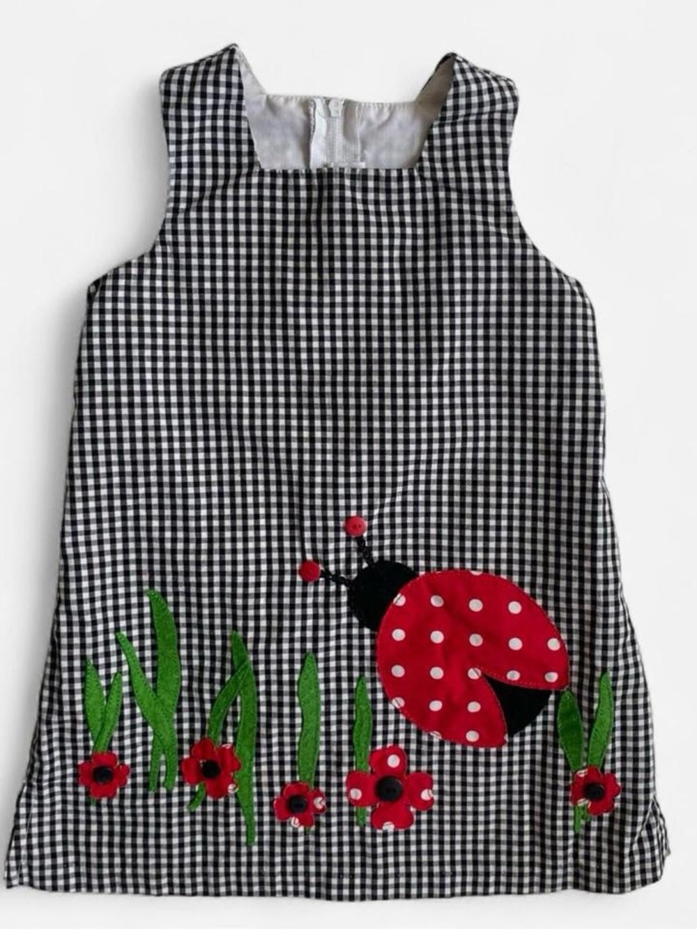 Y2k girls black & white plaid floral ladybug dress